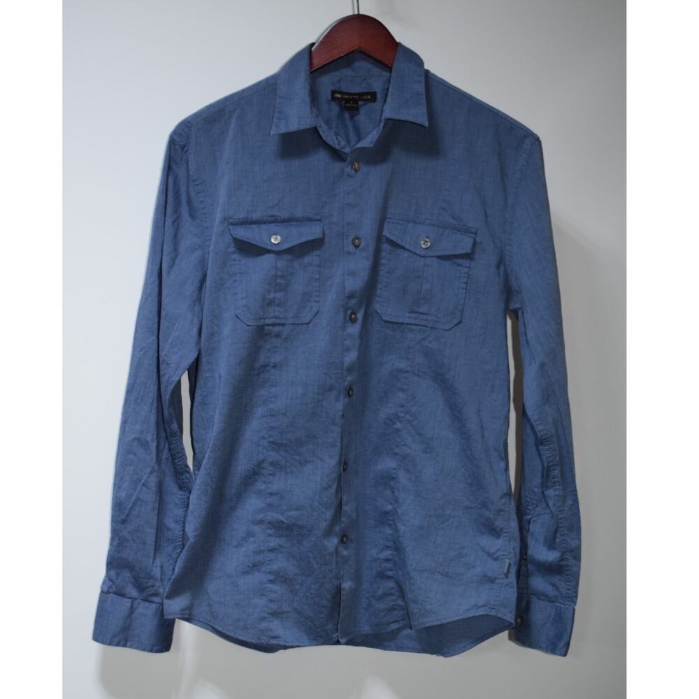 John Varvatos USA Blue Utility Button Down Shirt Small Cotton Dual Pocket